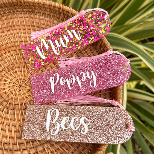 Personalised glitter bookmark with tassel