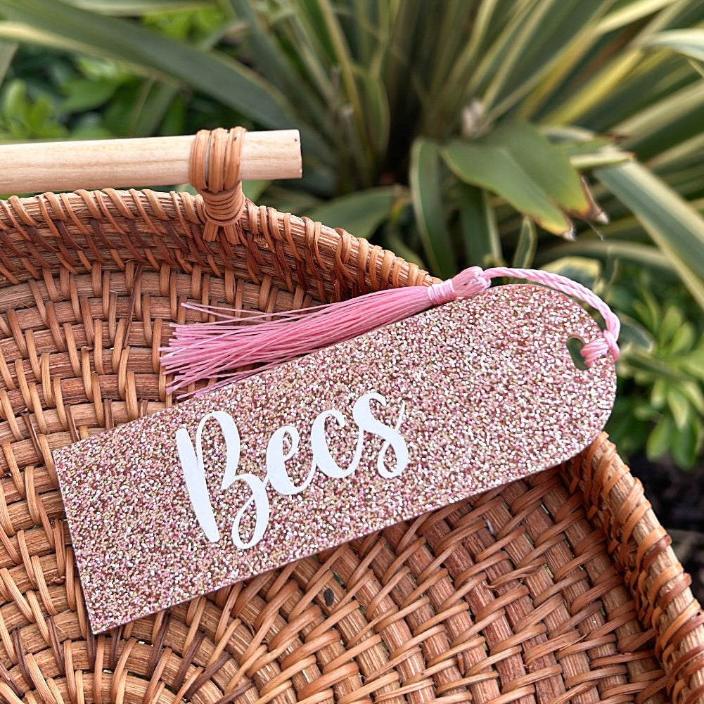 Personalised glitter bookmark with tassel