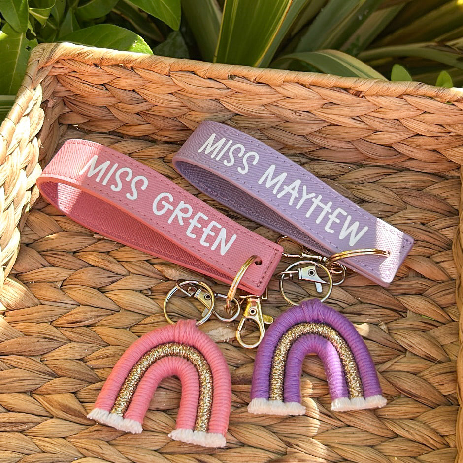 Personalised wristlet with rainbow keyring