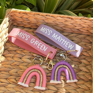 Personalised wristlet with rainbow keyring