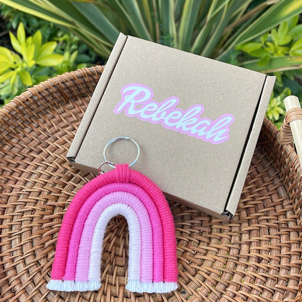 Pink keyring with personalised box