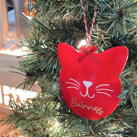 Red cat acrylic bauble flat
