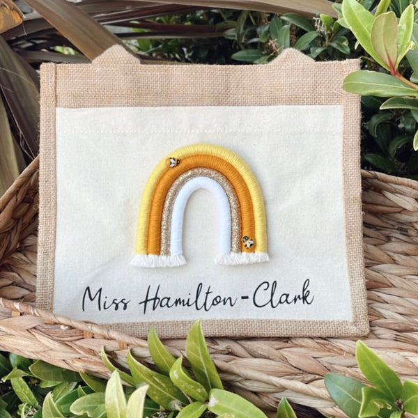 Personalised rainbow jute bag
