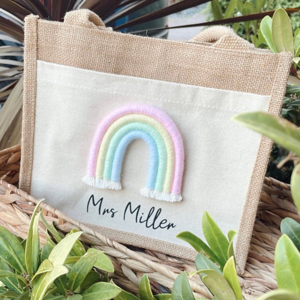 Personalised rainbow jute bag