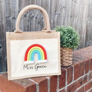 Personalised rainbow jute bag