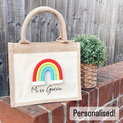 Personalised rainbow jute bag