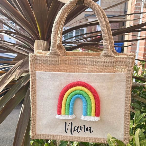 Personalised rainbow jute bag